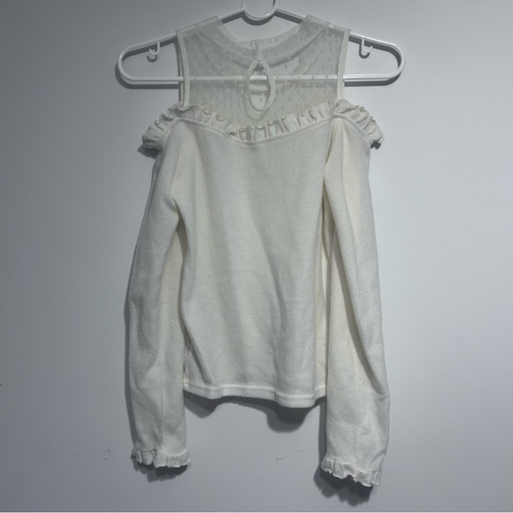 Cream Mars Jfashion Polkadot Mesh Cold Shoulder Top Size Small - Picture 4 of 8